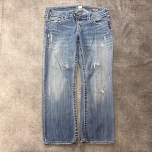 Y2k Silver Jeans Light Wash Distressed Denim Capris